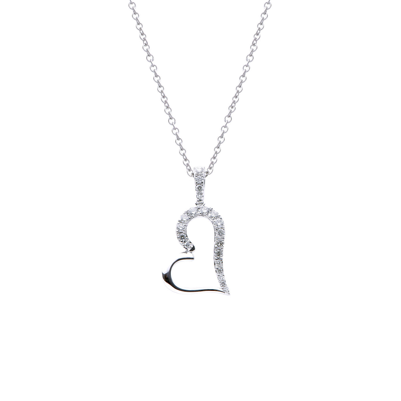 14 Karat White Gold open heart Diamond pendant