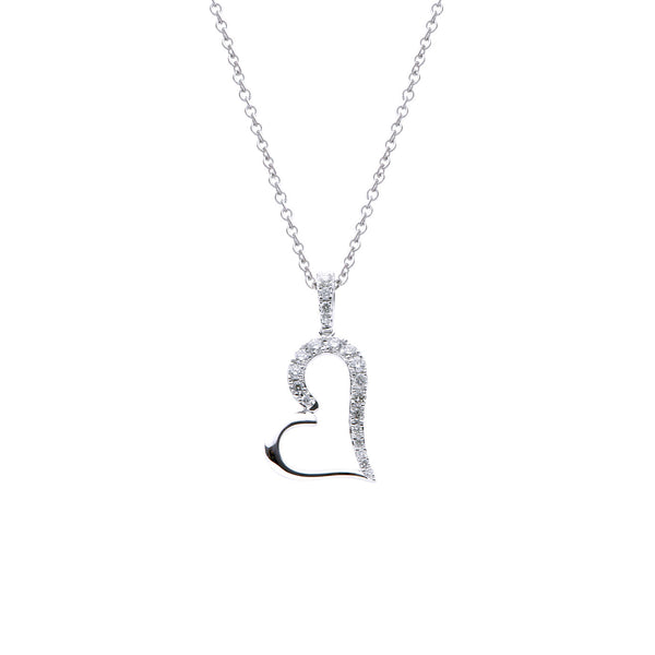 14 Karat White Gold open heart Diamond pendant