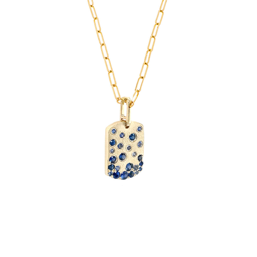 Luxurious gold plated necklace adorned with stunning blue sapphires.