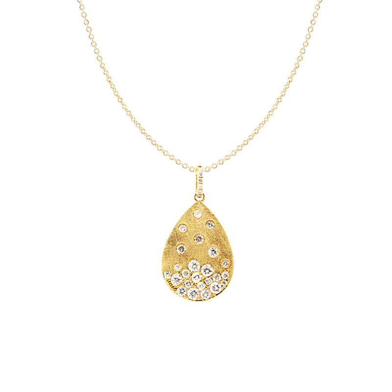 14 Karat Yellow Matte Gold Pear Pendant with Diamonds