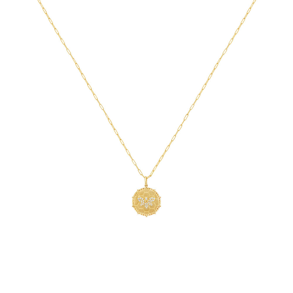 14 Karat Yellow Gold Diamond Bee Necklace