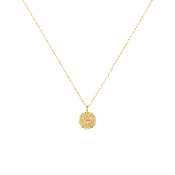 14 Karat Yellow Gold Diamond Bee Necklace