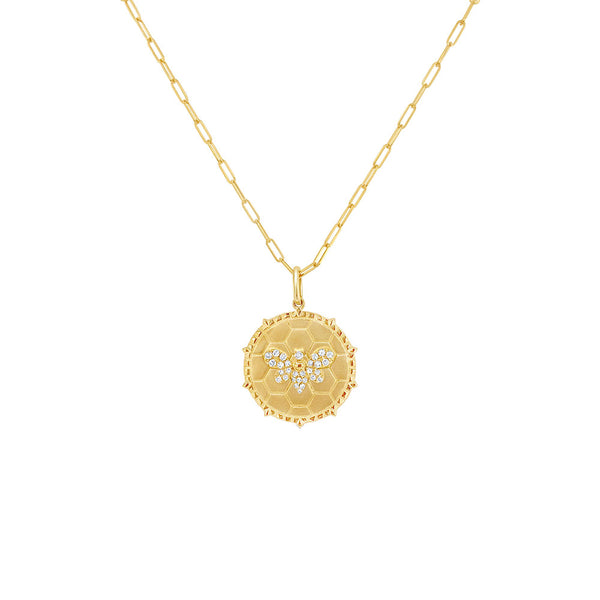 14 Karat Yellow Gold Diamond Bee Necklace