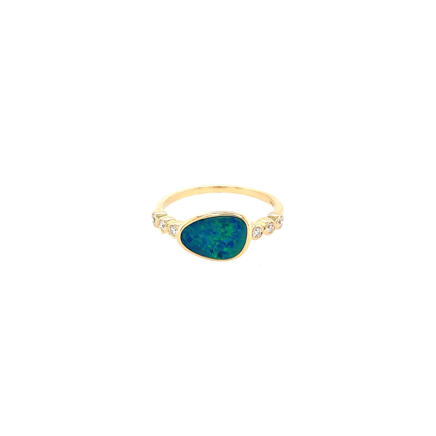 14 Karat Yellow Gold Bezel Ring with Black Opal and Diamonds