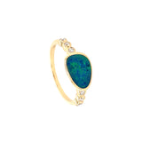 14 Karat Yellow Gold Bezel Ring with Black Opal and Diamonds