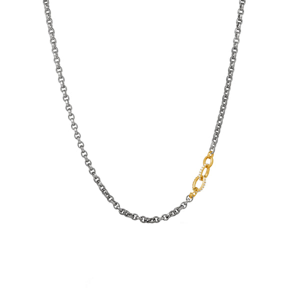 Sterling Silver with Black Rhodium and 14 Karat Yellow Gold ARABELLA chain with Diamond links