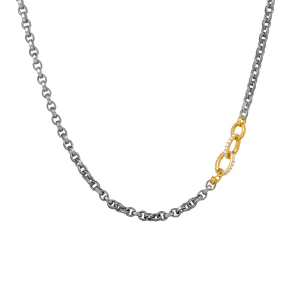 Sterling Silver with Black Rhodium and 14 Karat Yellow Gold ARABELLA chain with Diamond links