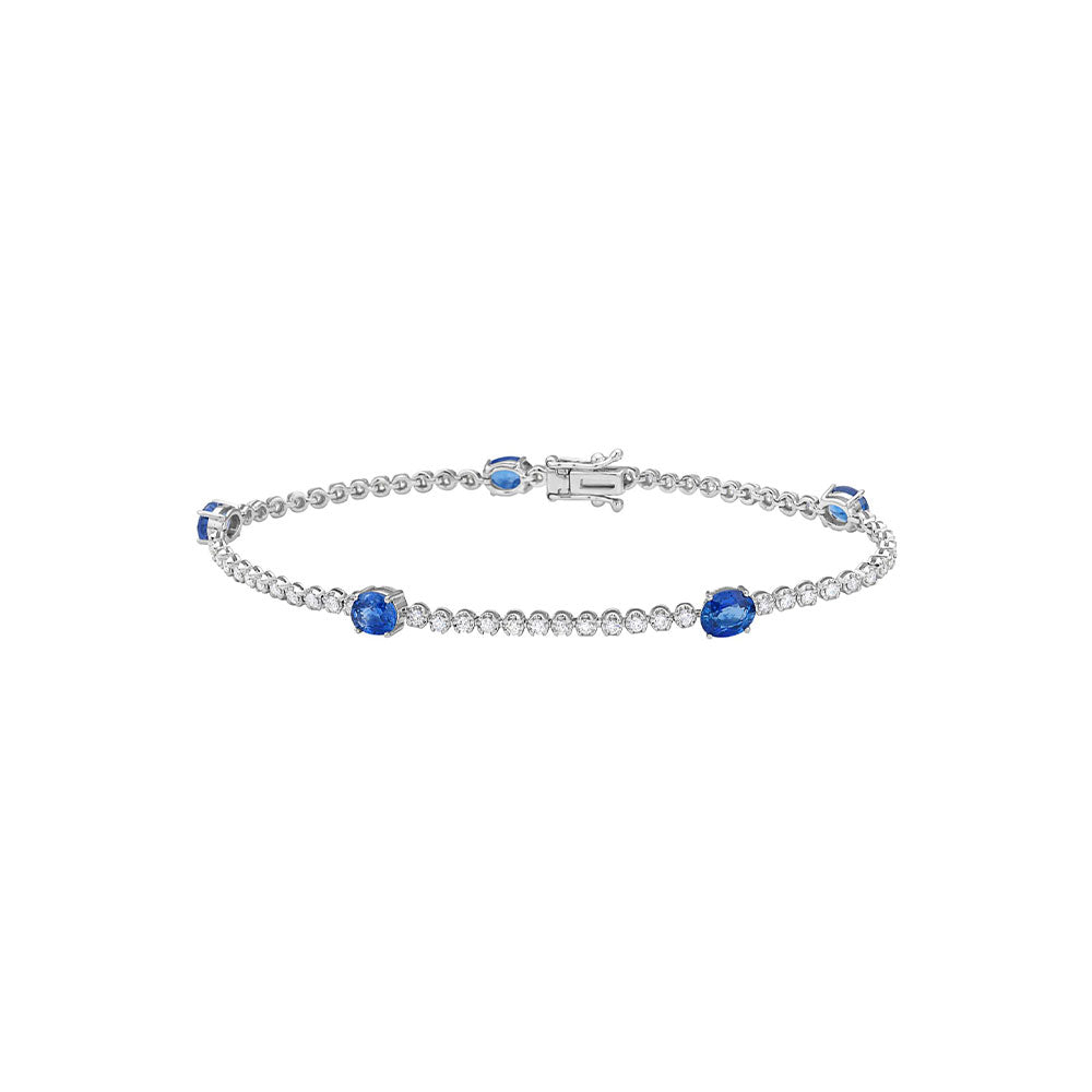 14 Karat White Gold Tennis Bracelets With Blue Sapphires And Diamonds