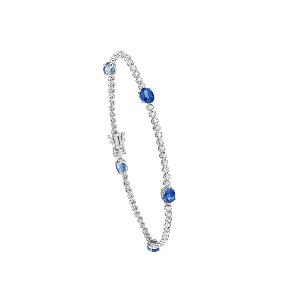 14 Karat White Gold Tennis Bracelets With Blue Sapphires And Diamonds