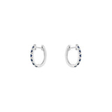 14 Karat White Gold Huggie Earrings With Blue Sapphires And Diamonds