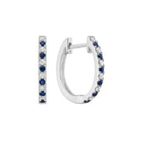 14 Karat White Gold Huggie Earrings With Blue Sapphires And Diamonds