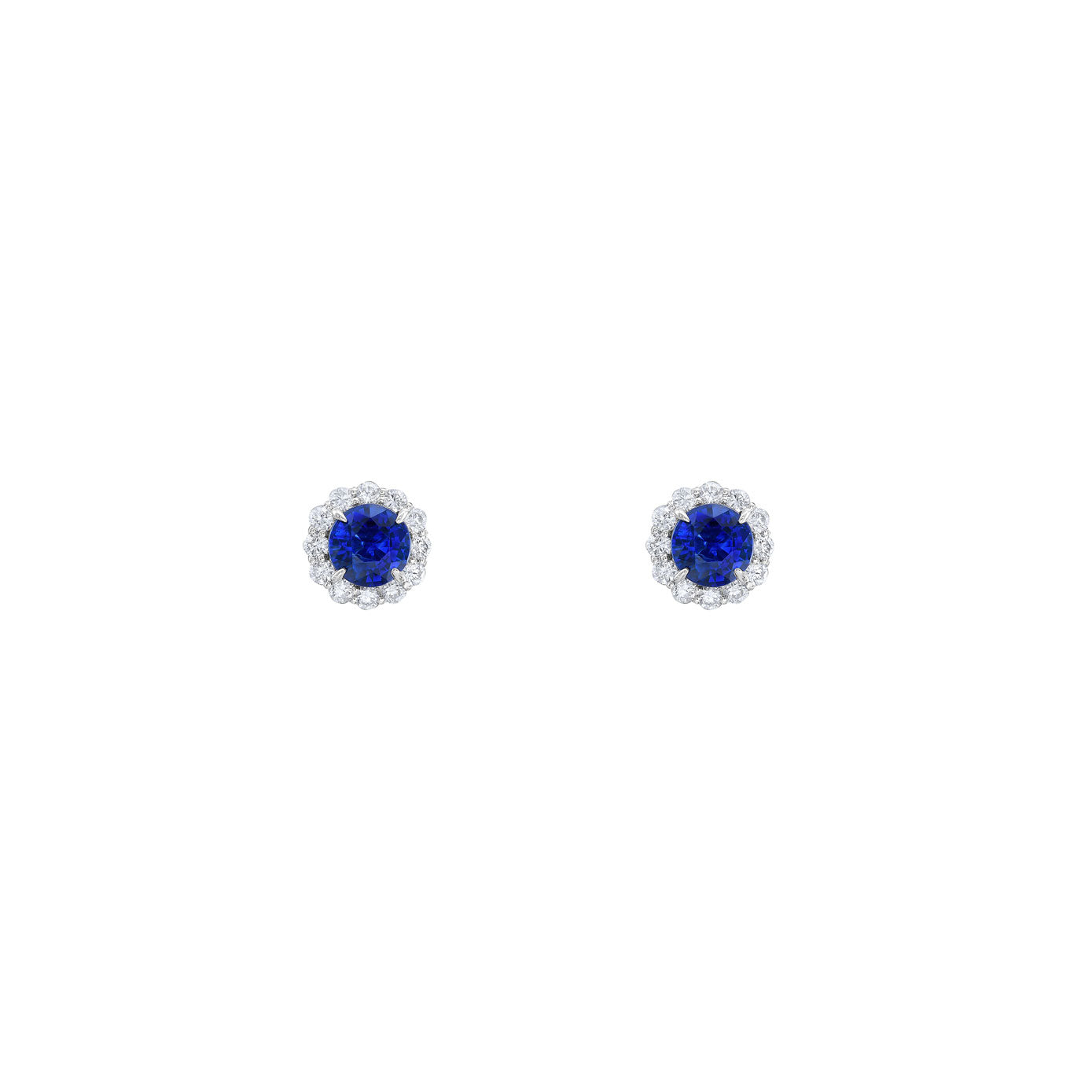 14 Karat White Gold Halo Earrings With Blue Sapphires And Diamonds