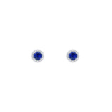 14 Karat White Gold Halo Earrings With Blue Sapphires And Diamonds