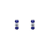 14 Karat White Gold Huggie Earrings With Blue Sapphires And Diamonds