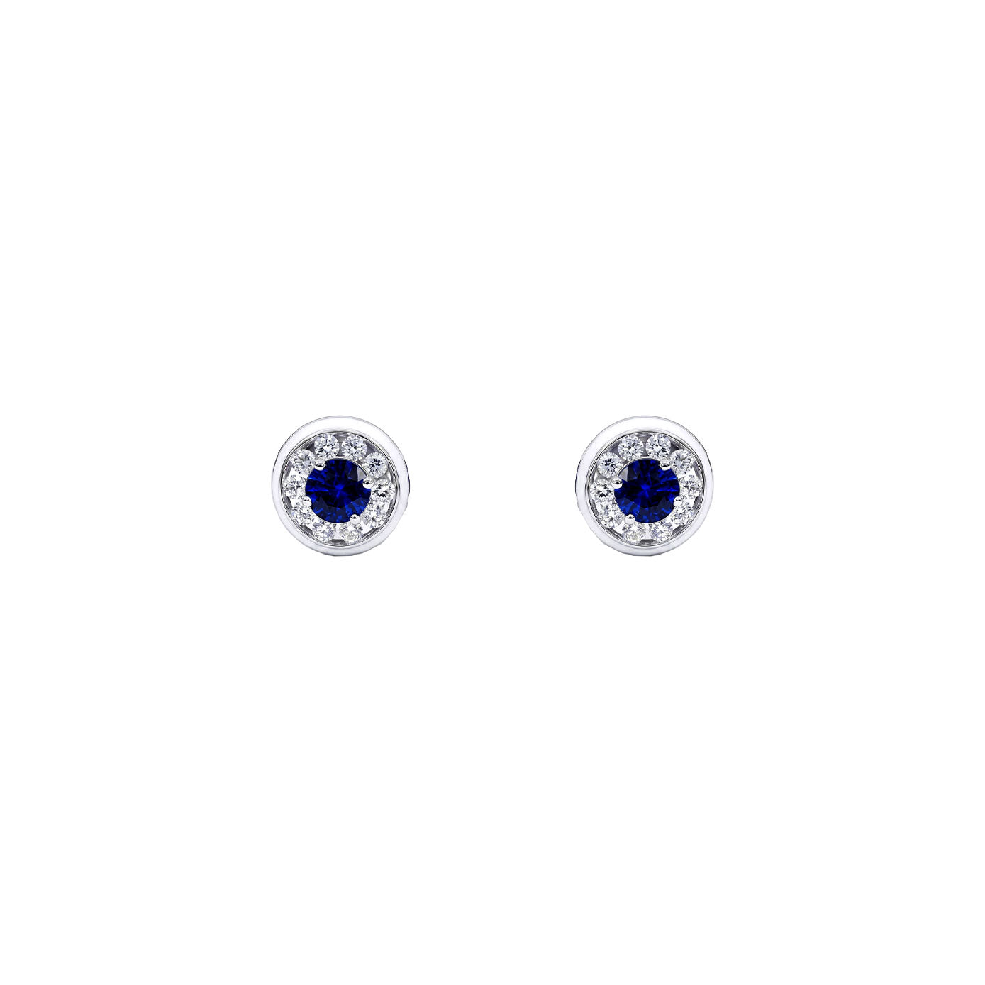 14 Karat White Gold Halo Earrings With Blue Sapphire And Diamonds