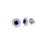 14 Karat White Gold Halo Earrings With Blue Sapphire And Diamonds