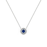 14 Karat White Gold Halo Necklace With A Blue Sapphire And Diamonds