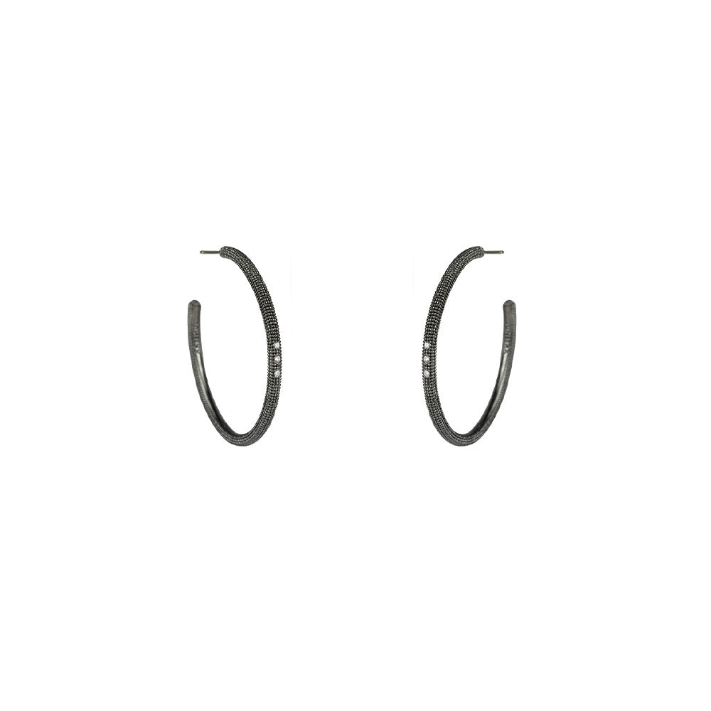 Sterling Silver Black Rhodium AVNI Hoop earrings with Diamonds