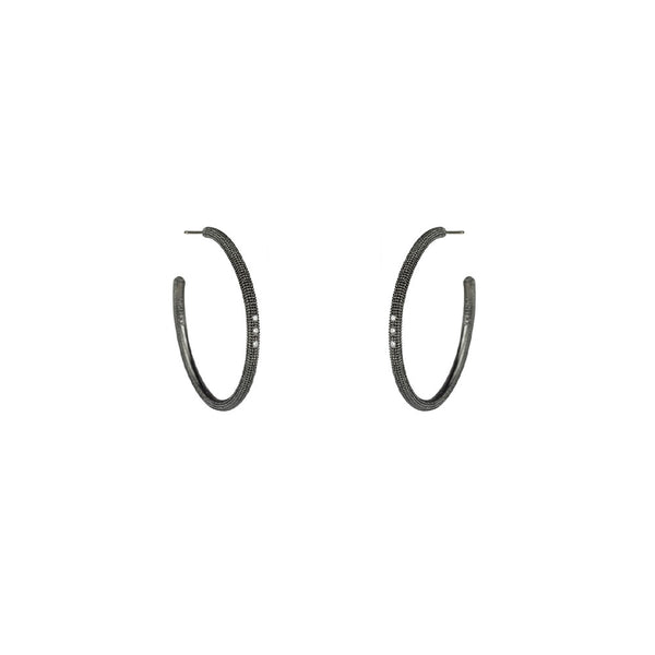 Sterling Silver Black Rhodium AVNI Hoop earrings with Diamonds
