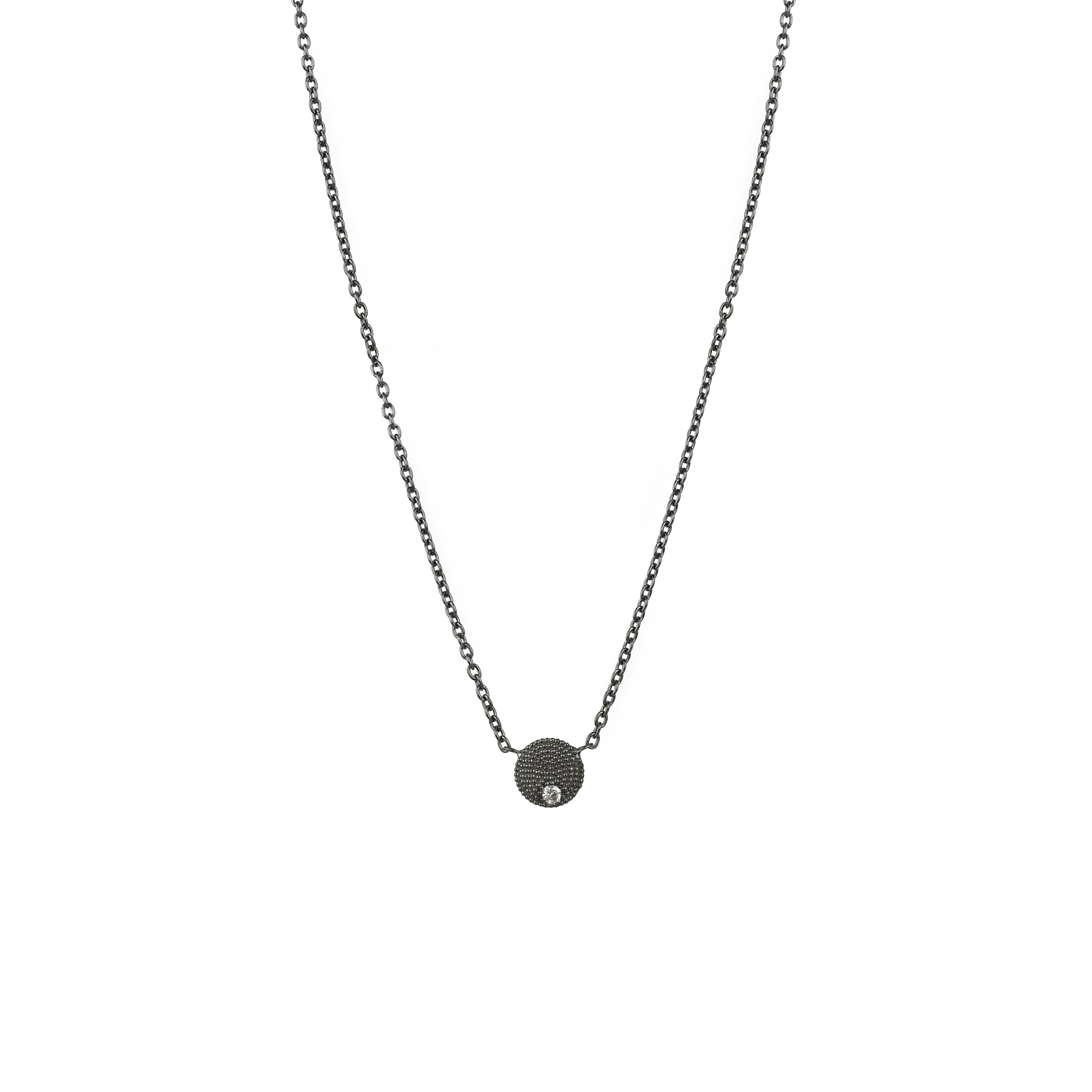 Sterling Silver ADIN disc necklace with Black Rhodium and single diamond