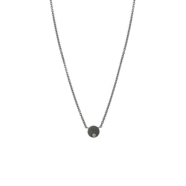 Sterling Silver ADIN disc necklace with Black Rhodium and single diamond