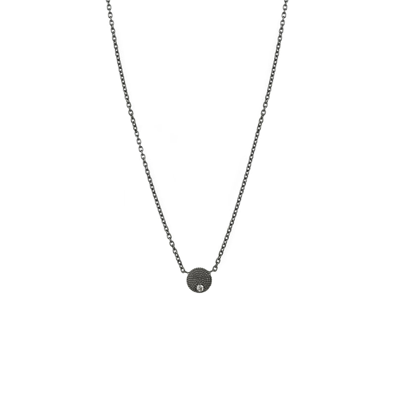 Sterling Silver ADIN disc necklace with Black Rhodium and single diamond
