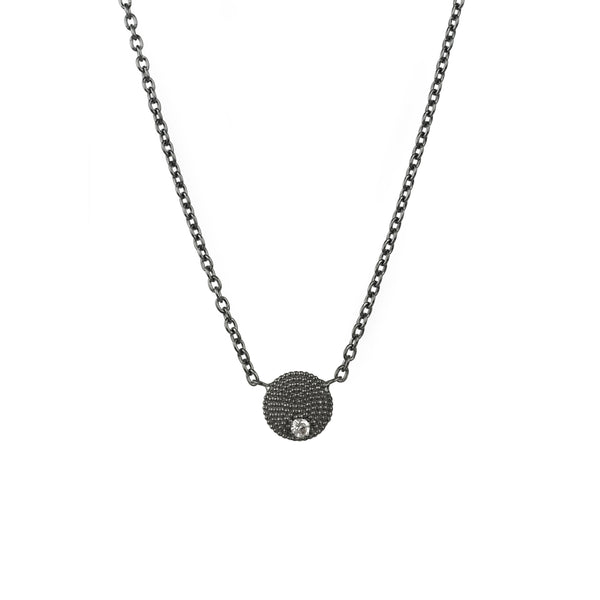 Sterling Silver ADIN disc necklace with Black Rhodium and single diamond