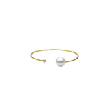 14 Karat Yellow Gold Open Flexible Bangle with South Sea Pearl and Round Diamond
