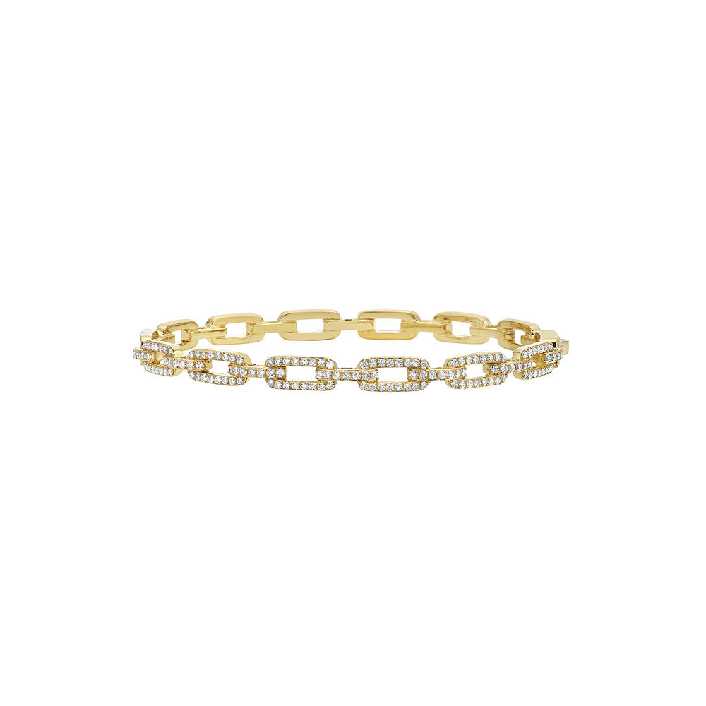 18 Karat Yellow Gold Oval Diamond link hinged Bangle