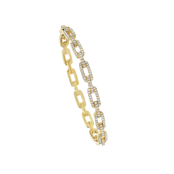18 Karat Yellow Gold Oval Diamond link hinged Bangle