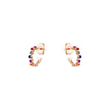 18 Karat Rose Gold Small Hoop Earring with Multi Colored Sapphires and Diamonds