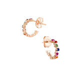 18 Karat Rose Gold Small Hoop Earring with Multi Colored Sapphires and Diamonds