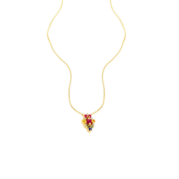 18 Karat Yellow Gold Cluster Necklace with Multi Colored Sapphires and Diamonds