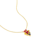 18 Karat Yellow Gold Cluster Necklace with Multi Colored Sapphires and Diamonds