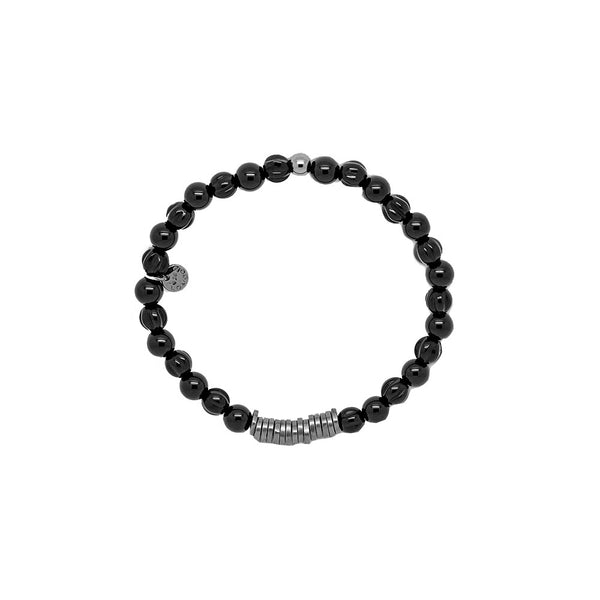 Ruthenium Mens Bracelet with Black Agate Beads