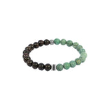 Sterling Silver Mens Bead Bracelet with Ebony and Green Wood Jasper Beads