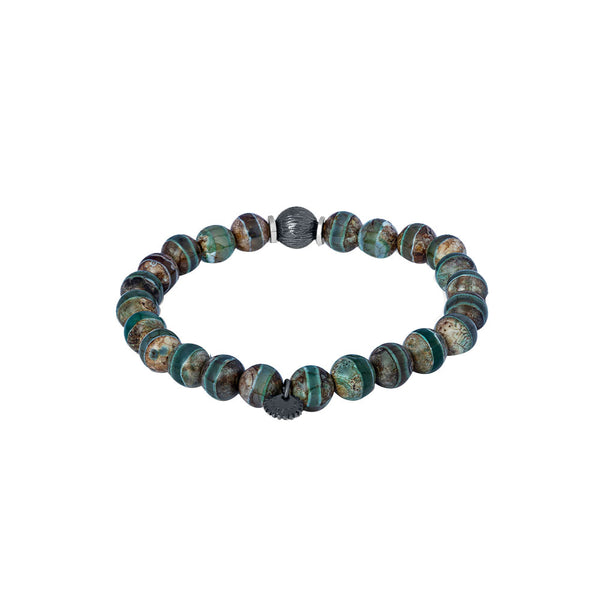 Sterling Silver Mens Bracelet with Green Brown Agate