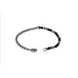 Ruthenium Mens Bracelet with Half Snow Flake Obsidian Beads and Half Box Links