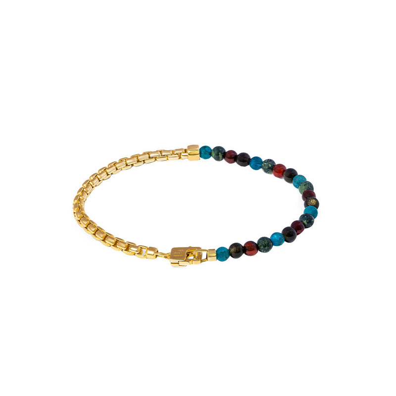 Yellow Gold Vermeil Mens Bracelet with Multi colored Agate Beads and Box Bracelet