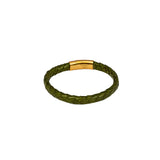 Braided Olive Green Mens Leather Bracelet Yellow Gold Vermeil Clasp
