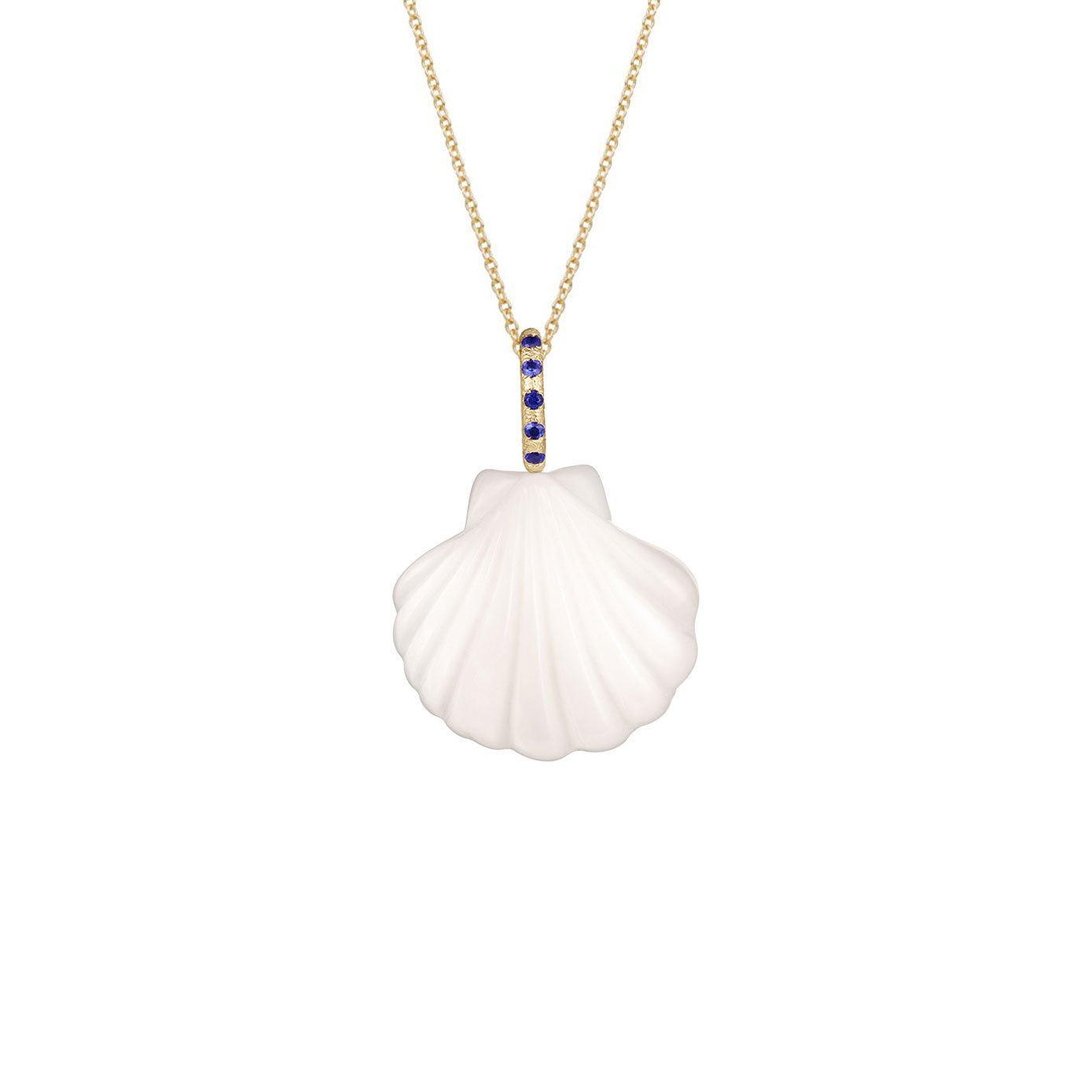 14 Karat Yellow Gold MARIS shell pendant sapphires