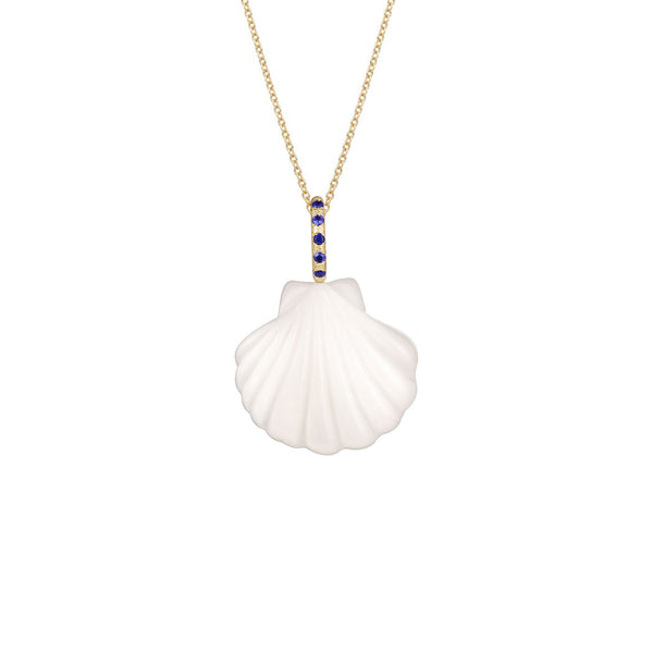 14 Karat Yellow Gold MARIS shell pendant sapphires