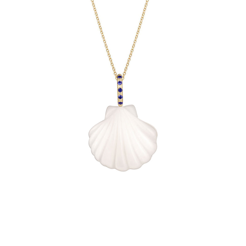 14 Karat Yellow Gold MARIS shell pendant sapphires