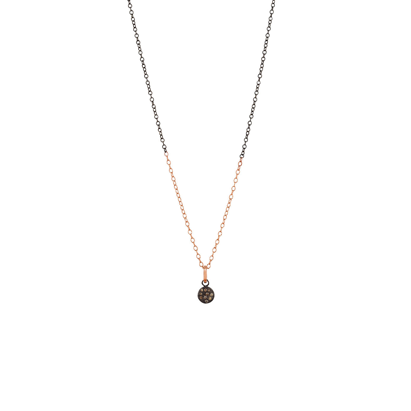 Sterling Silver Black Rhodium CASS small disc pendant with champagne diamonds
