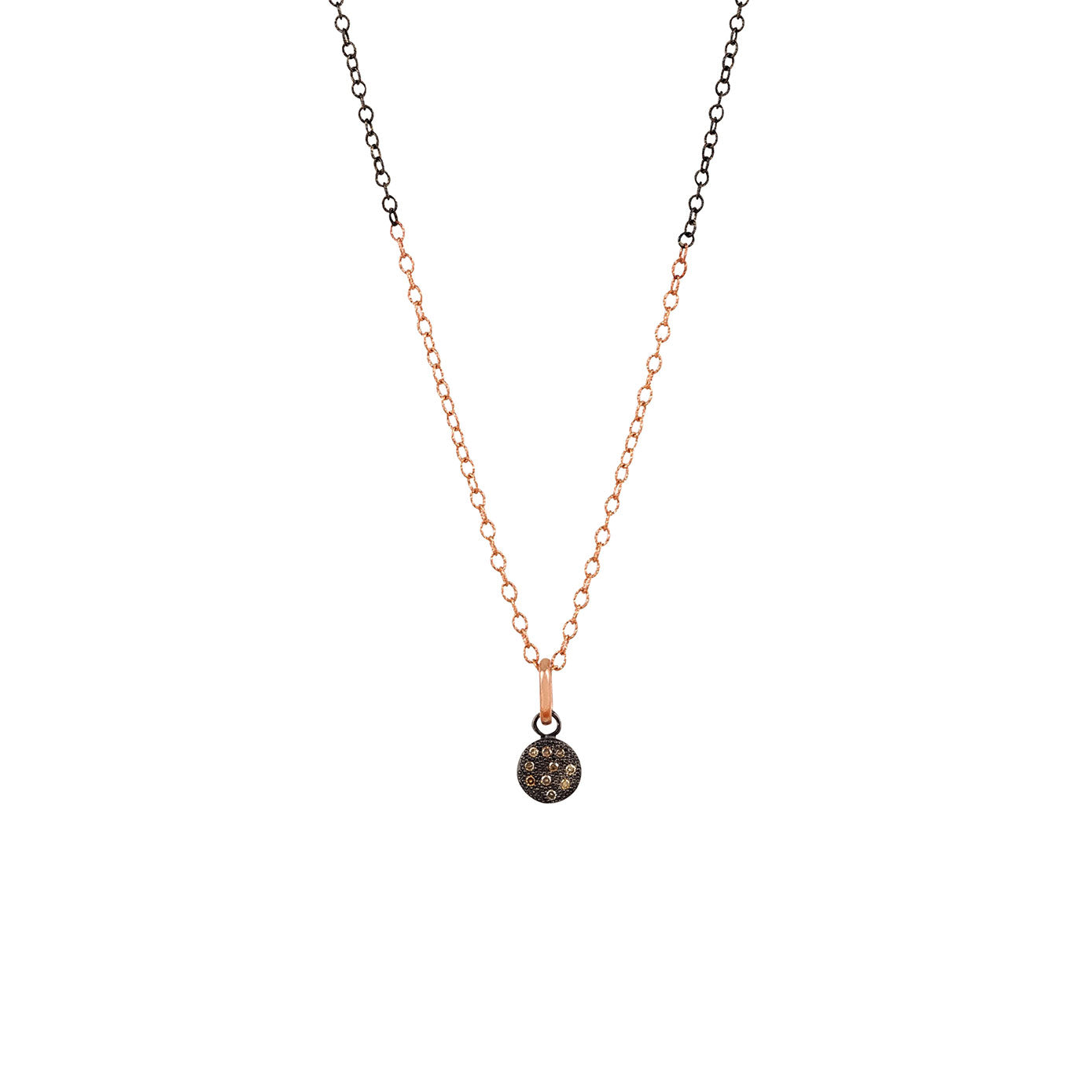 Sterling Silver Black Rhodium CASS small disc pendant with champagne diamonds