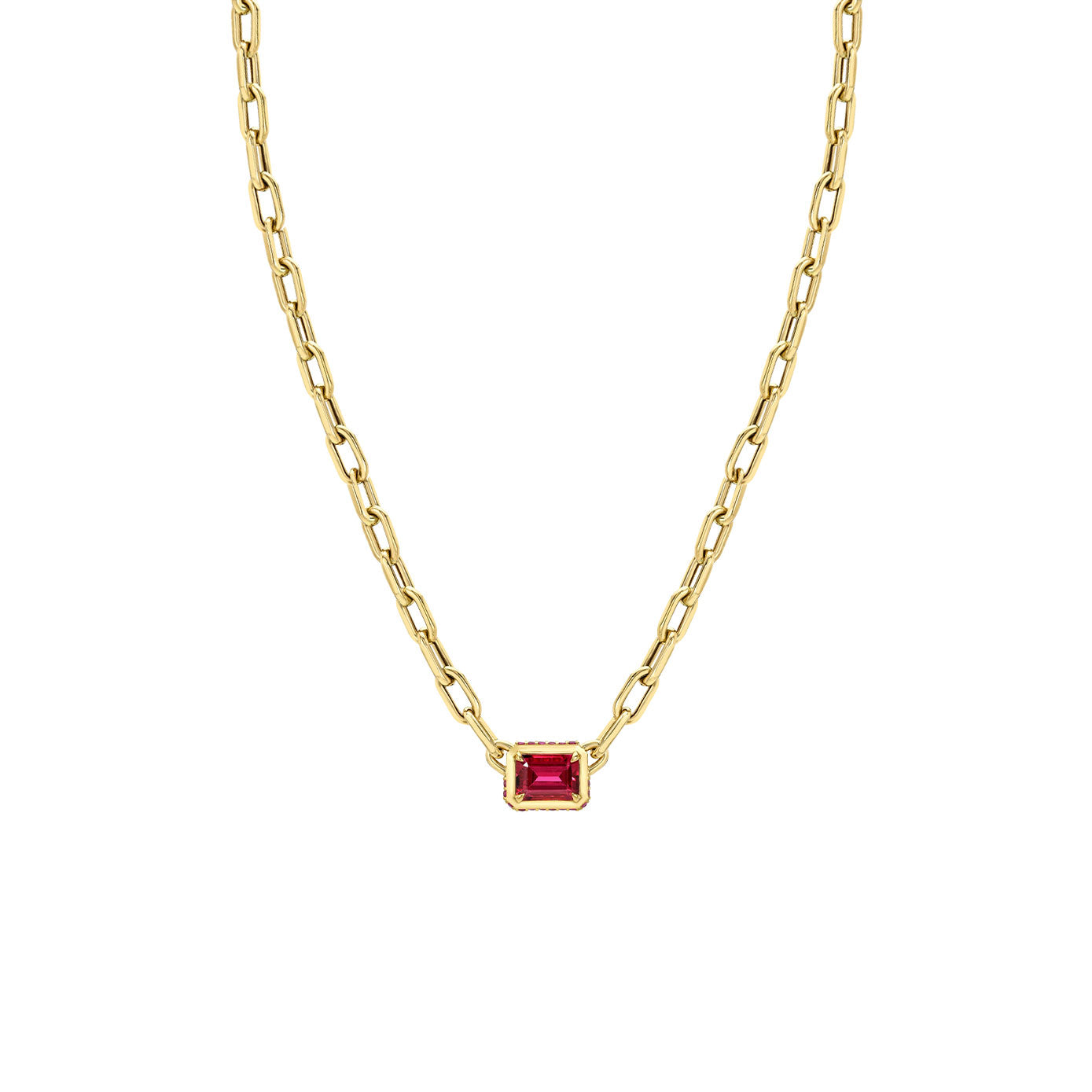 8 Karat Yellow Gold Bezel Necklace with Rubalite and pink sapphires