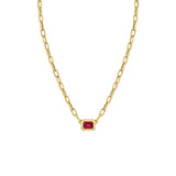 8 Karat Yellow Gold Bezel Necklace with Rubalite and pink sapphires