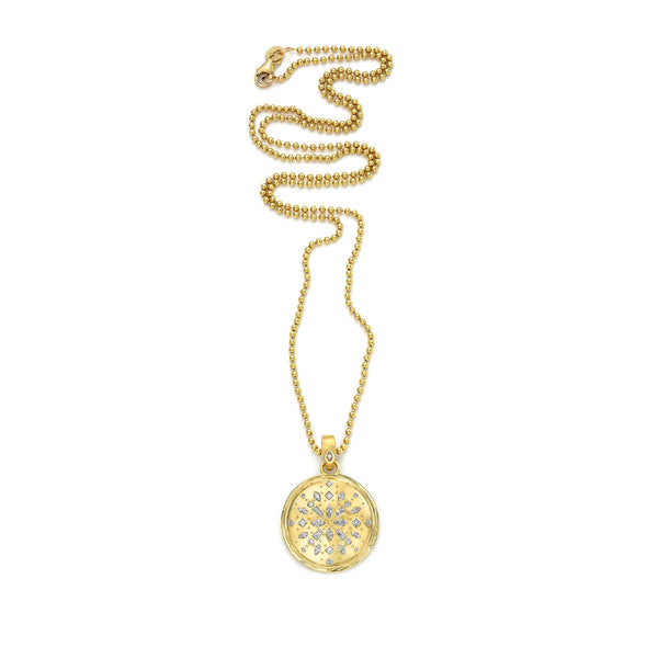 18 Karat Yellow Gold Chaos diamond Medallion Charm Necklace