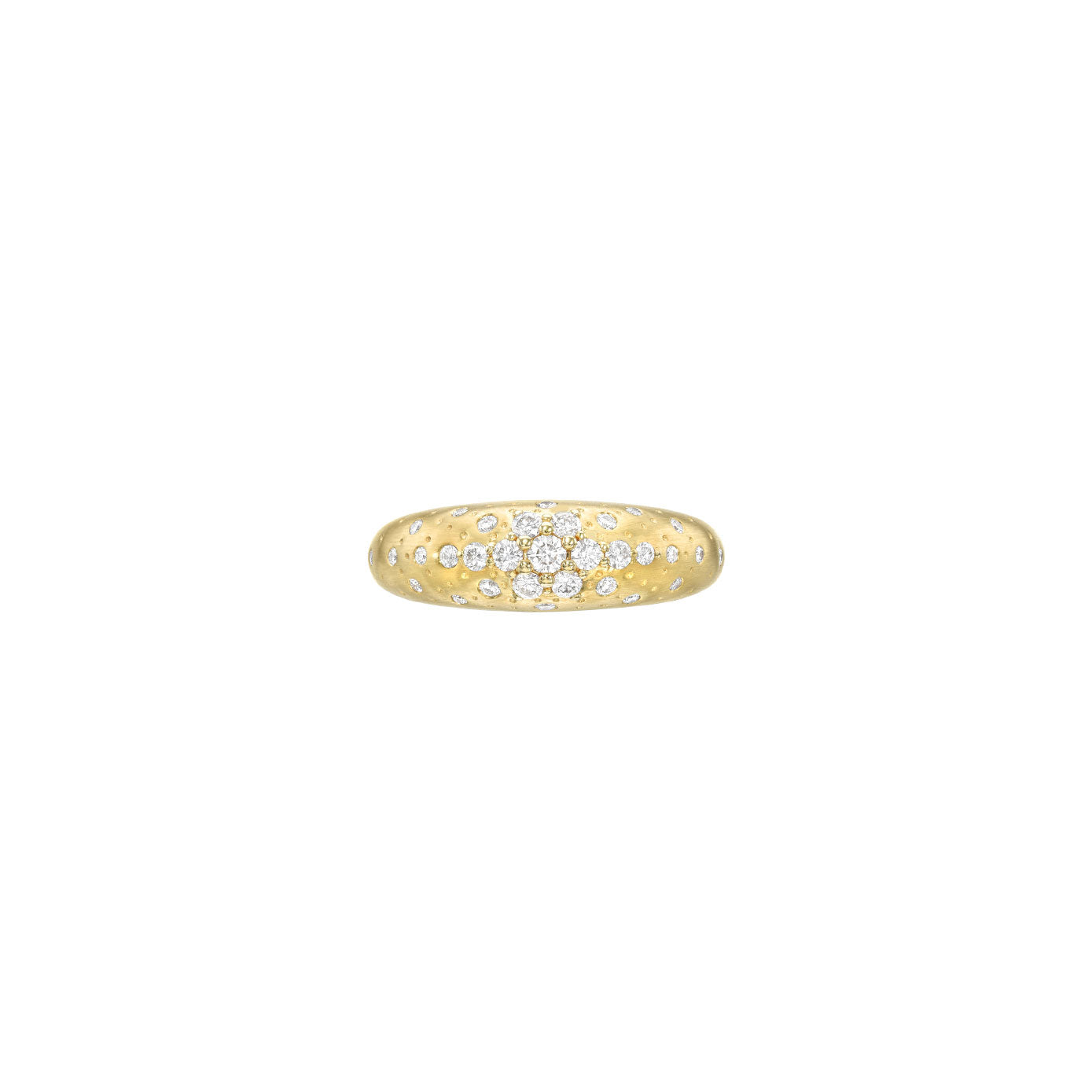 18 Karat Yellow Gold Domed Stacking Ring with scattered Diamonds