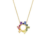 18 Karat Yellow Gold Small Open Circle Necklace with Multi Colored Sapphires